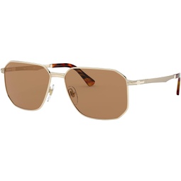 Persol Unisex Sunglasses Gold Frame, Brown Lenses, 58MM