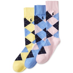 Ralph Lauren Mens Socks Dress Argyle Crew 3 Pack Socks