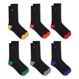 Mens 6-Pk. Performance Colored Heel Toe Crew Socks