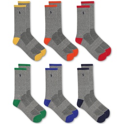 Mens 6-Pk. Performance Tipped Color Heel Toe Crew Socks