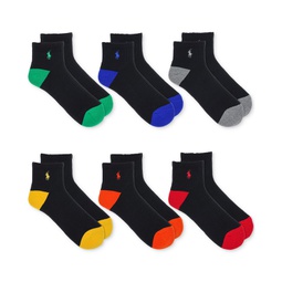Mens 6-Pk. Performance Colored Heel Toe Quarter Socks