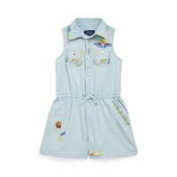 Toddler and Little Girls Embroidered Cotton Chambray Romper