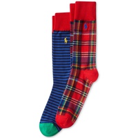 Mens 2-Pk. Stripes & Plaid Slack Socks