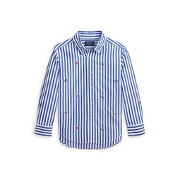 Toddler and Little Boys Sailing-Flag Striped Cotton Poplin Shirt