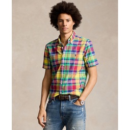 Mens Classic-Fit Yarn-Dyed Plaid Cotton Oxford Button-Down Shirt