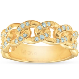 1/2 ct mens heavy weight solid yellow gold curb chain diamond ring wedding band