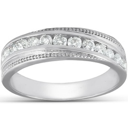 1/2 ct mens diamond wedding ring with bead accent high polished 10k white gold