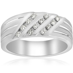 1/2ct mens diamond wedding ring three row 10k white gold