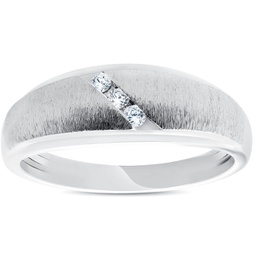 mens 1/10ct three diamond brushed wedding ring 10k white gold anniversary band