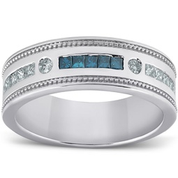 1/2 ct mens blue diamond princess cut wedding ring 10k white gold