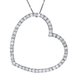3/4 ct lab grown diamond large heart shape pendant 10k white gold necklace