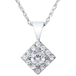 1/4ct diamond halo princess cut shape pendant necklace 14k white gold