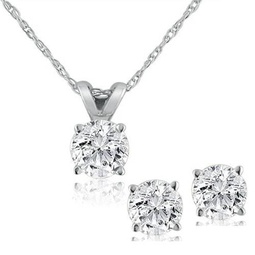 lab grown diamond solitaire necklace & studs set 5/8 carat tw 14k white gold