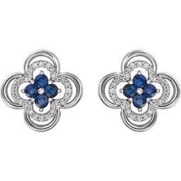 .70ct diamond & blue sapphire clover studs earrings 14k white gold