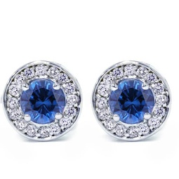 5/8ct halo diamond blue sapphire studs 14k white gold