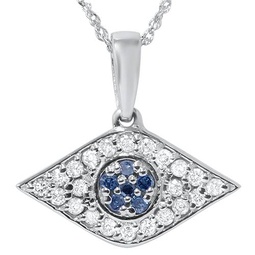 1/4ct blue & white diamond evil eye pendant 14k white gold w/ 18 chain & box