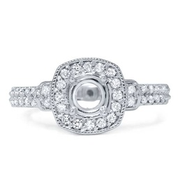 1/2ct cushion halo diamond engagement ring setting semi mount 14k white gold