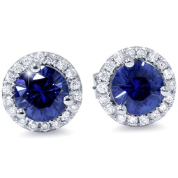 1 ct blue sapphire diamond halo studs earrings 10k white gold