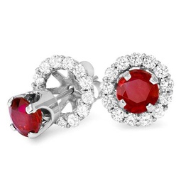 womens 3/4ct ruby studs & diamond halo earring jackets solid 14k white gold