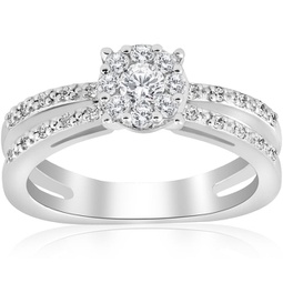 1/2ct diamond halo split shank round cut engagement ring 14k white gold