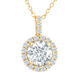 1 1/4ct halo diamond moissanite pendant necklace 18 14k yellow gold (1/3 tall)