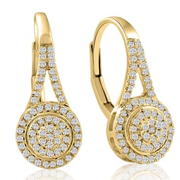 3/8ct halo diamond hoops with lever backs in white or yellow gold 18mm tall
