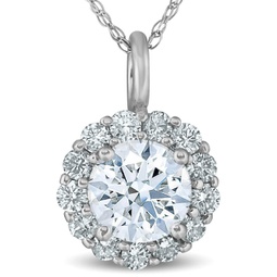 3/4 ct tw round cut diamond halo solitaire pendant 14k white gold necklace