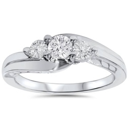 1/2ct 3 stone vintage diamond engagement ring 10k white gold