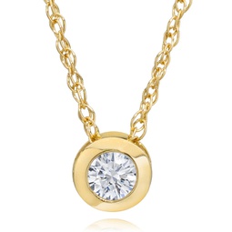 14k yellow gold 1/4 ct round diamond solitaire bezel pendant necklace 18
