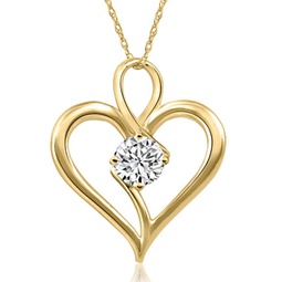 3/4ct lab grown diamond solitaire heart necklace in yellow gold pendant