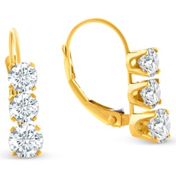 1/2ct 3 stone diamond earrings 14k yellow gold lever back hoops