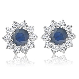 1 3/4ct blue sapphire & diamond halo studs earrings 14k white gold
