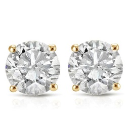 1ct round cut diamond stud earrings in 14k yellow gold with screw backs