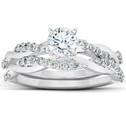 3/4ct diamond infinity engagement ring set 14k white gold maching woven band