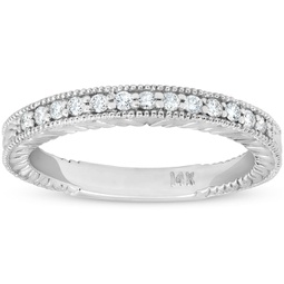 1/5ct diamond vintage womens wedding ring stackable 14k white gold band
