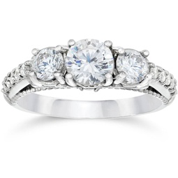 1 1/5ct vintage heirloom diamond engagement ring 14k white gold lab grown