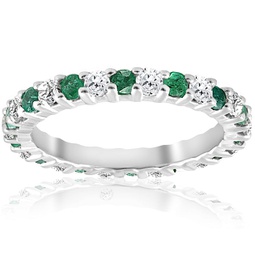 1 1/2ct emerald diamond eternity ring 14k white gold
