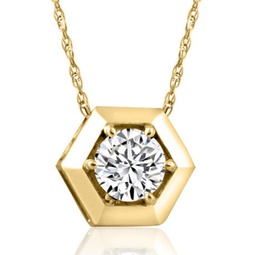 14k yellow gold 1/2ct lab grown diamond solitaire geometric pendant necklace