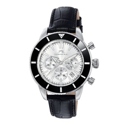 brandon mens leather silver and black watch 1012bbrl