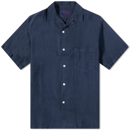 Portuguese Flannel Linen Camp Vacation Shirt Navy