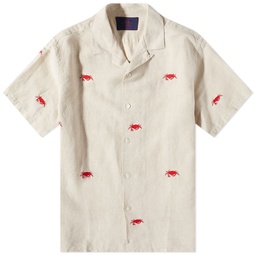 Portuguese Flannel Crab Embroidered Vacation Shirt Beige
