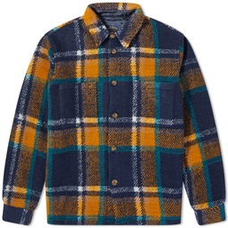 Portuguese Flannel Plaid Tricot Overshirt Navy & Amber