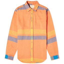 Portuguese Flannel Displacement Check Shirt Coral, Blue & Yellow