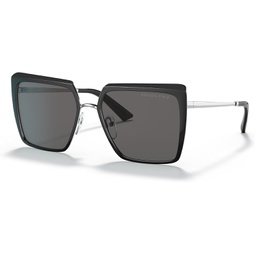 Prada PR 58WS 1AB5Z1 Black Metal Square Sunglasses Grey Polarized Lens