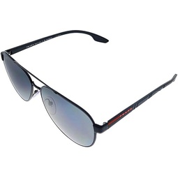 Prada Linea Rossa PS 54TS 1AB5Z1 Black Metal Pilot Sunglasses Grey Polarized Lens