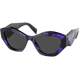 Prada PR 07YS 05V5S0 Cat Eye Acetate Abstract Purple Sunglasses with Dark Grey Solid Color Lens