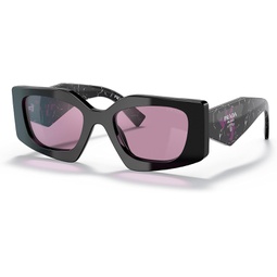 Prada PR 15YS 1AB07Q Black Plastic Irregular Sunglasses Purple Mirror Lens