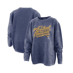 Womens Navy Distressed Michigan Wolverines College Football Playoff 2023 National Champions Comfy Cord Pullover Sweatshirt