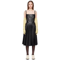 Black Drop Waist Faux-Leather Midi Dress 231288F054000