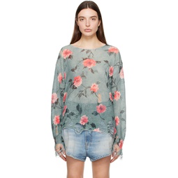 Blue Floral Sweater 241021F096005
